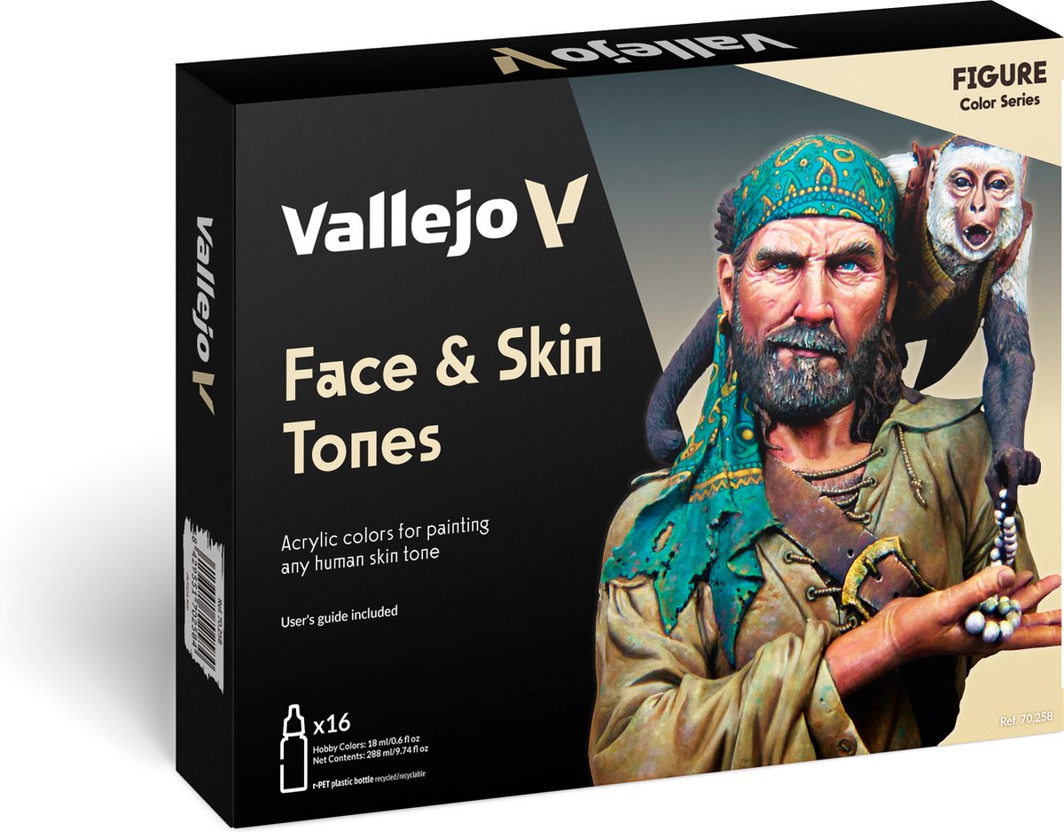 Vallejo Hobby Paint Acrylfarbe – 70258 Modellfarbe – Farben für Gesichts- und Hauttöne – Acryl-Set, 16 x 18 ml Farbset