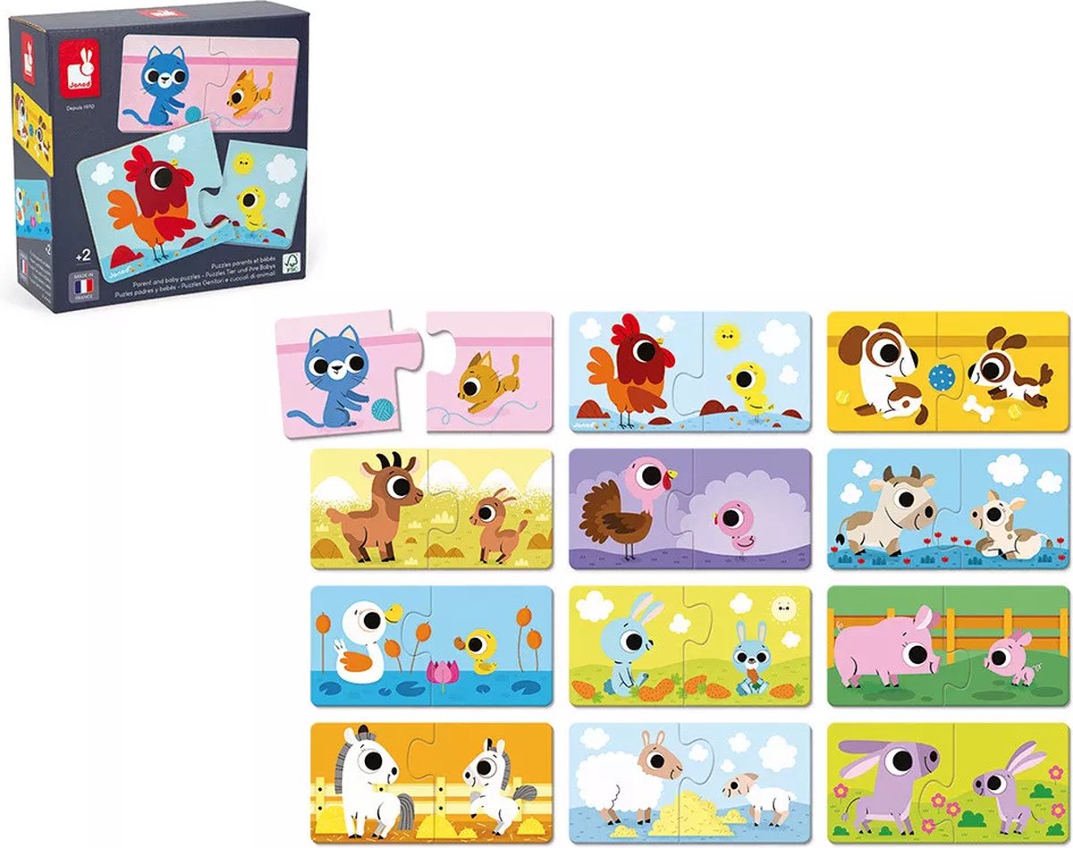 Janod – Puzzlespiel – Eltern und Tierbabys