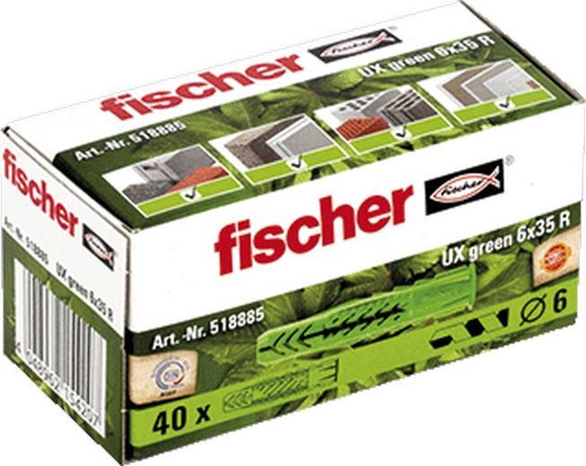 Fischer fis univ plug ux green, kunstst, le 35mm, boorgatdiameter 6mm