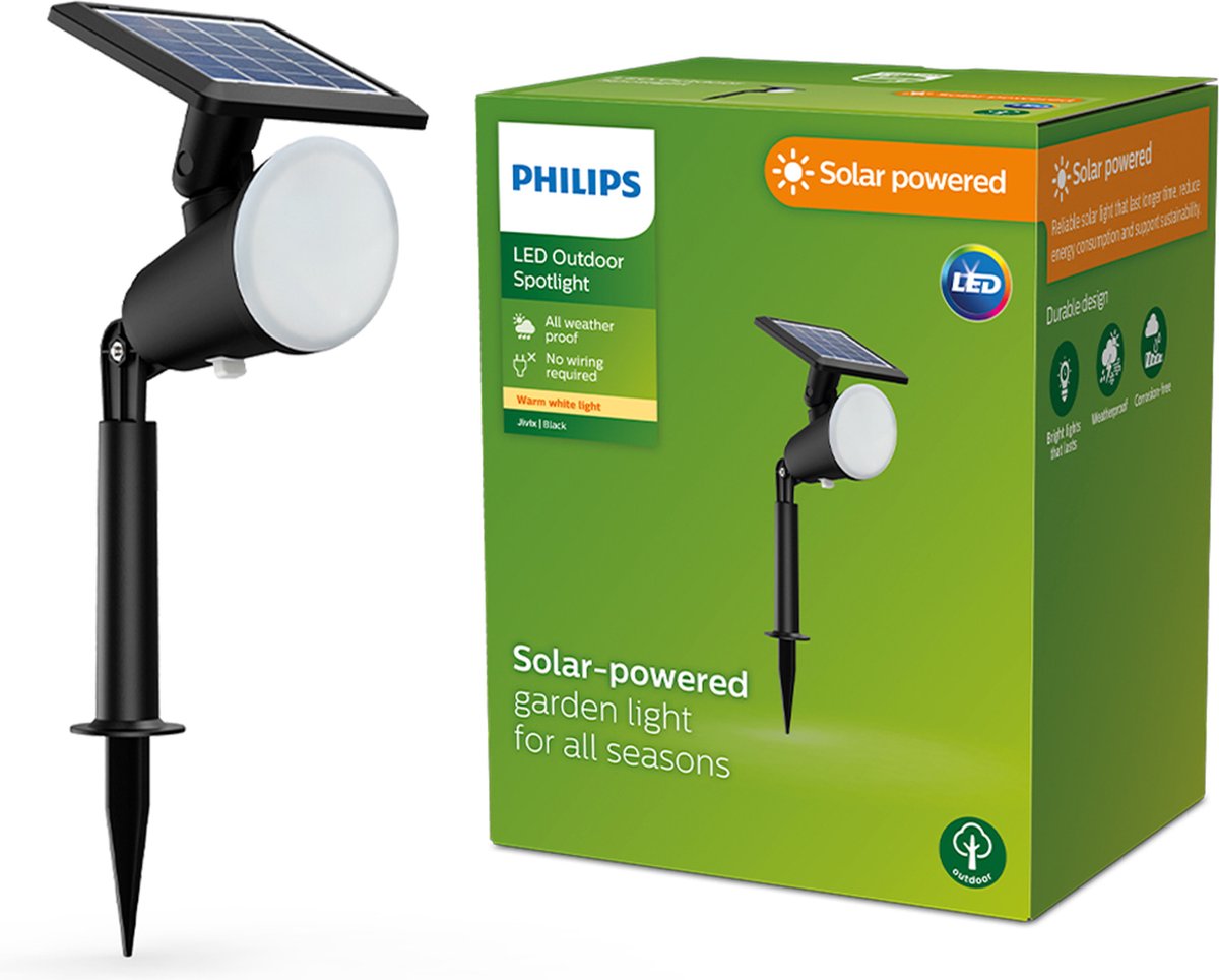Philips led philips jivix solar sokkellamp met spies - zwart