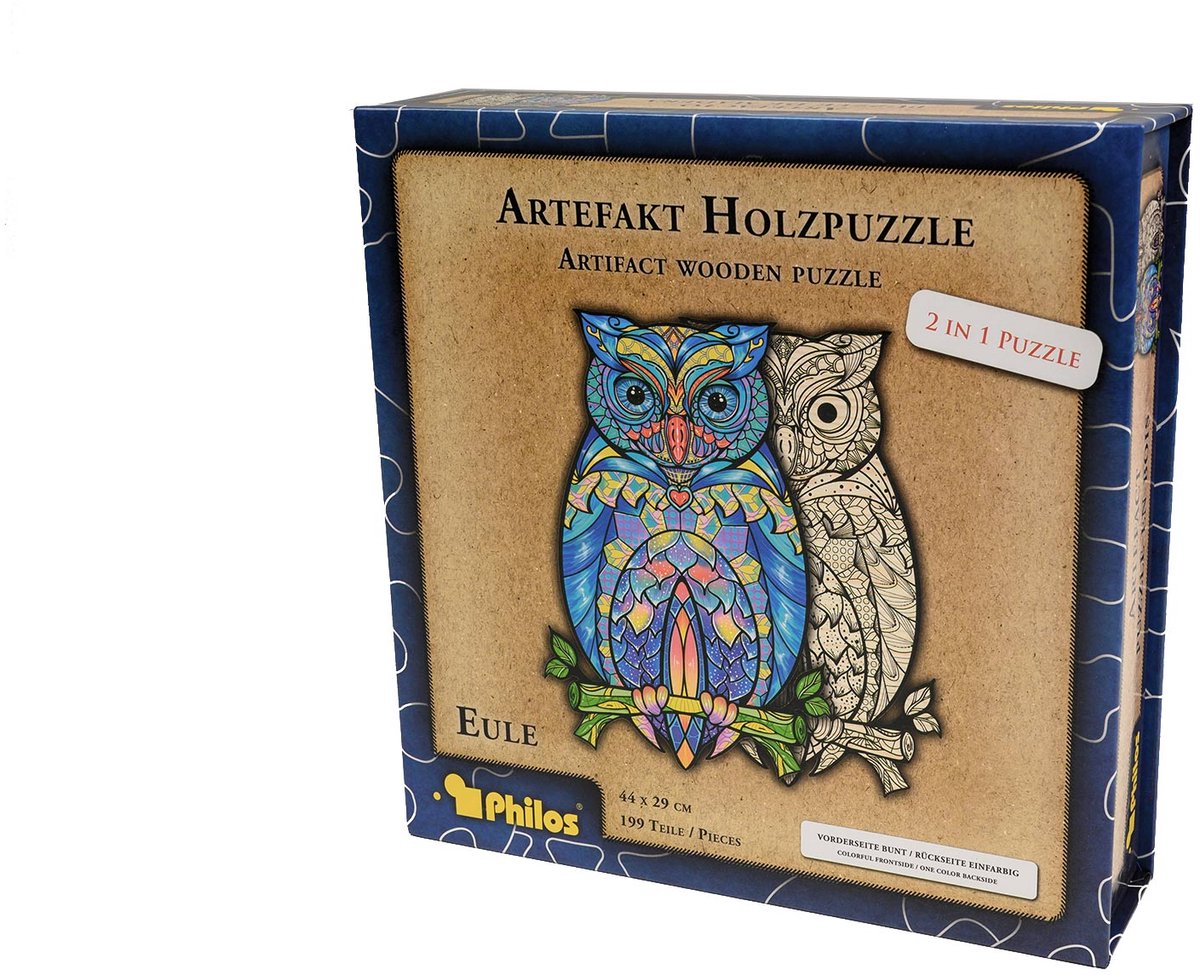 Philos Holzpuzzle Tiere 2 in 1 Eule 199 Teile Puzzle.