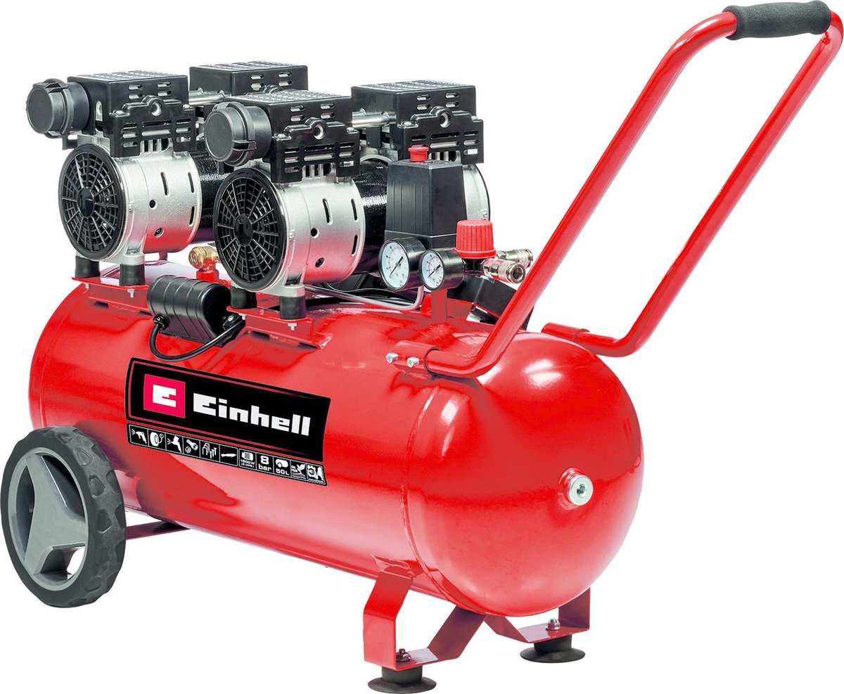 Einhell Elektrokompressor te-ac 50 Silent – 1500 W – 8 bar – 50 l Tank – Saugleistung: 270 l min – 54 db (leiser als normale Kompressoren) – ölfrei