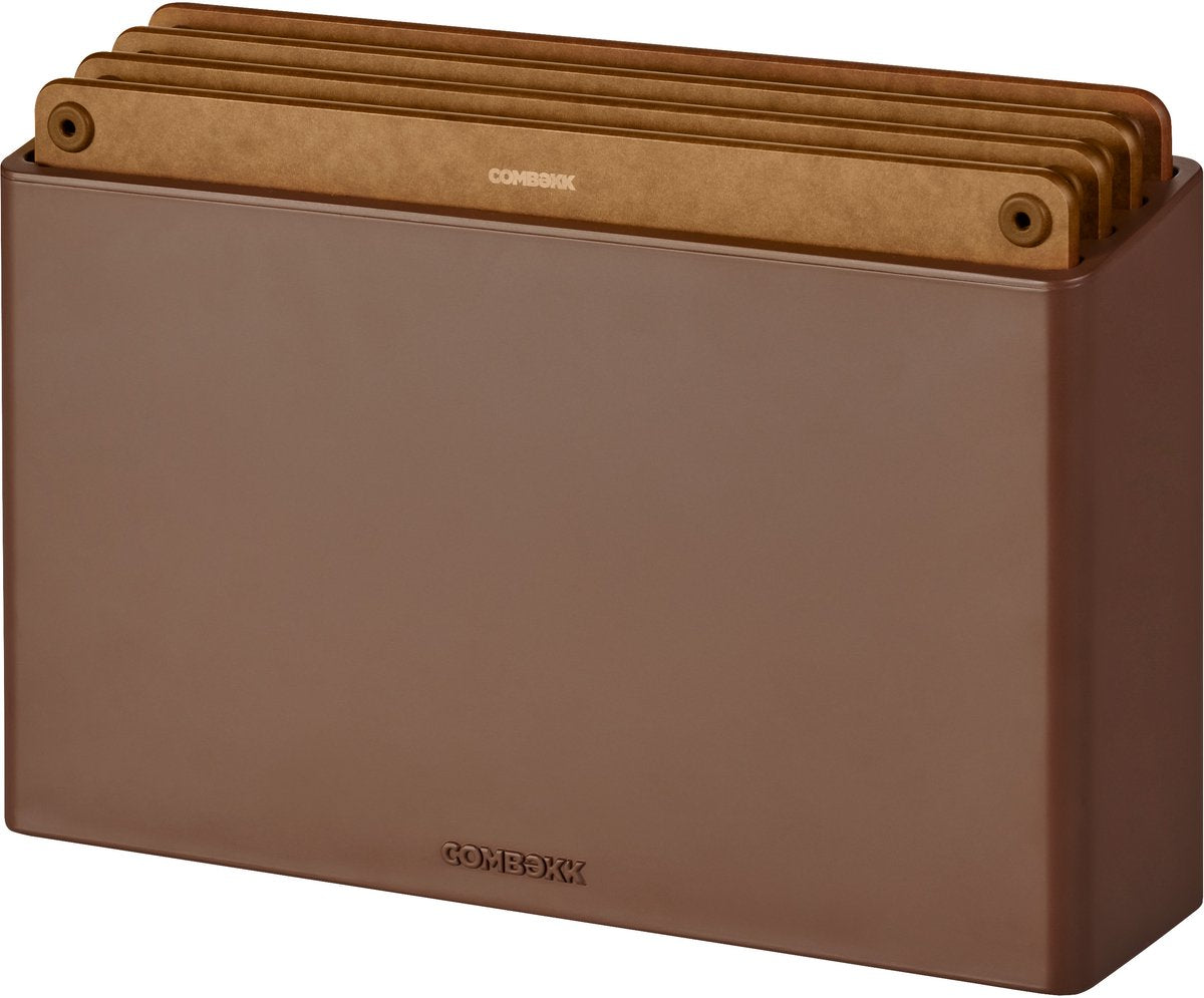 Combekk snijplankenset 4pcs - 100% gerecycled abs en fsc geperst hout – microplasticvrij - antibacterieel - vaatwasser bestendig – bruin – 20x30 cm