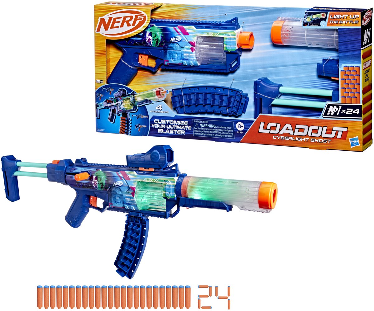 Nerf Loadout Cyberlight Ghost Blaster für Foam Darts und 24 N1 Darts