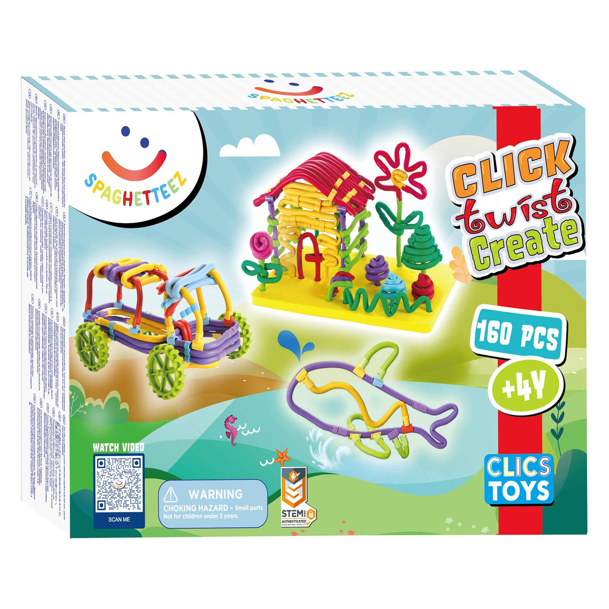 Clics Spaghettiez 3D Art flexible Baustäbe, 160 Stück.