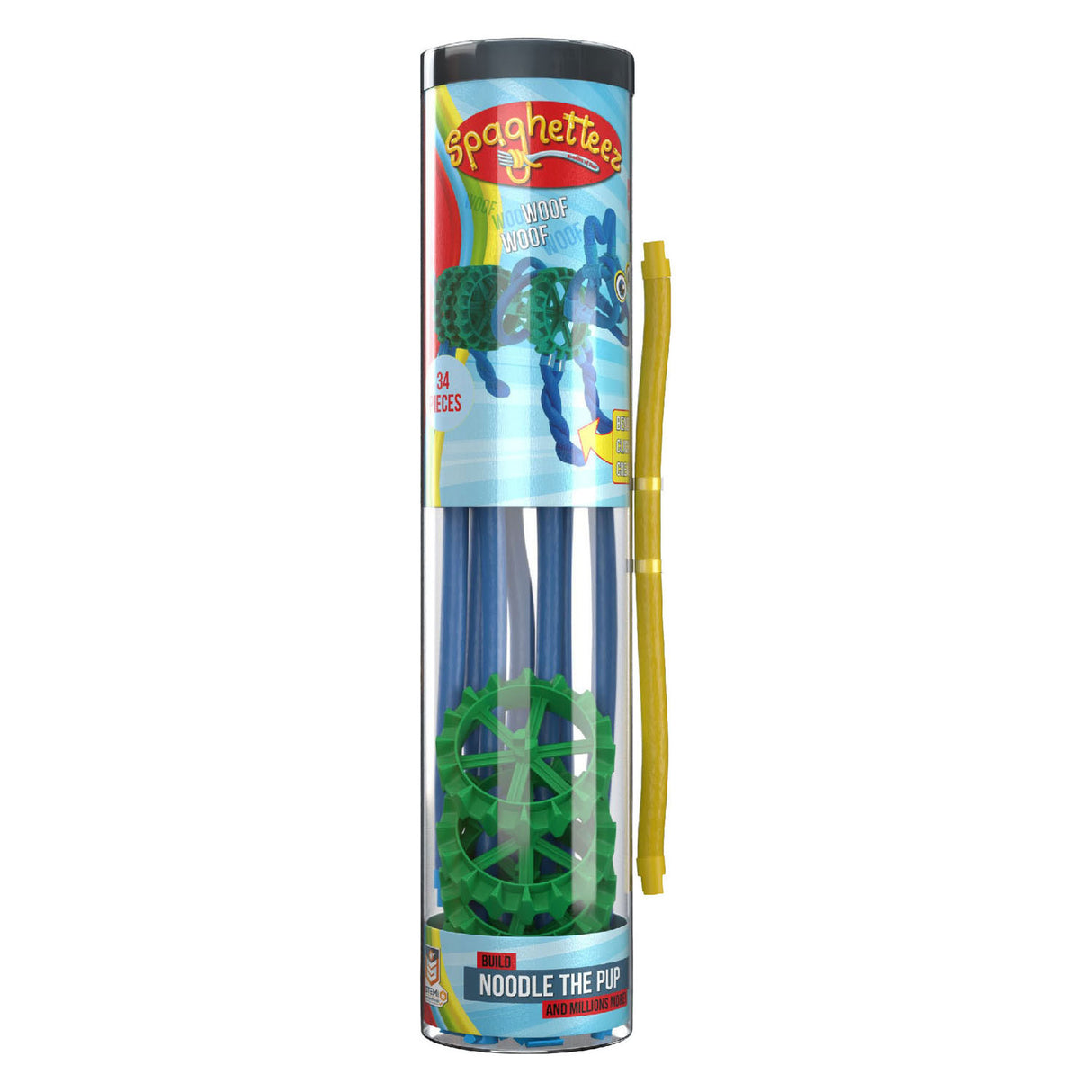 Clics Spaghettiz Noodle the Pup flexible Baustäbe, 34 Stück.