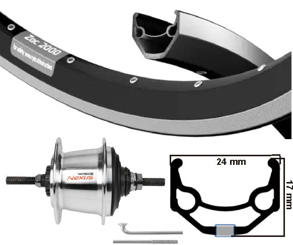 KGS Hinterrad 28 Zoll (622) ZAC 421 Schwarz Silber Nexus 7 Rollerbrake