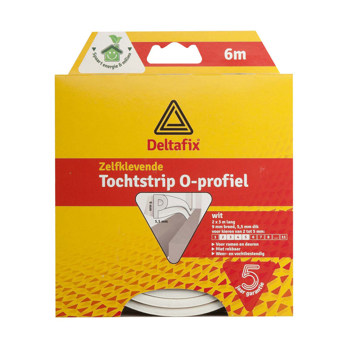 Deltafix Zugluftstreifen – P-Profil – 6 m x 9 mm – 5,5 mm – weiß