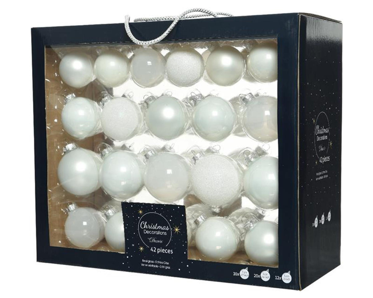 Decoris Weihnachtskugel-Set Glasmix Winterweiß 42-tlg