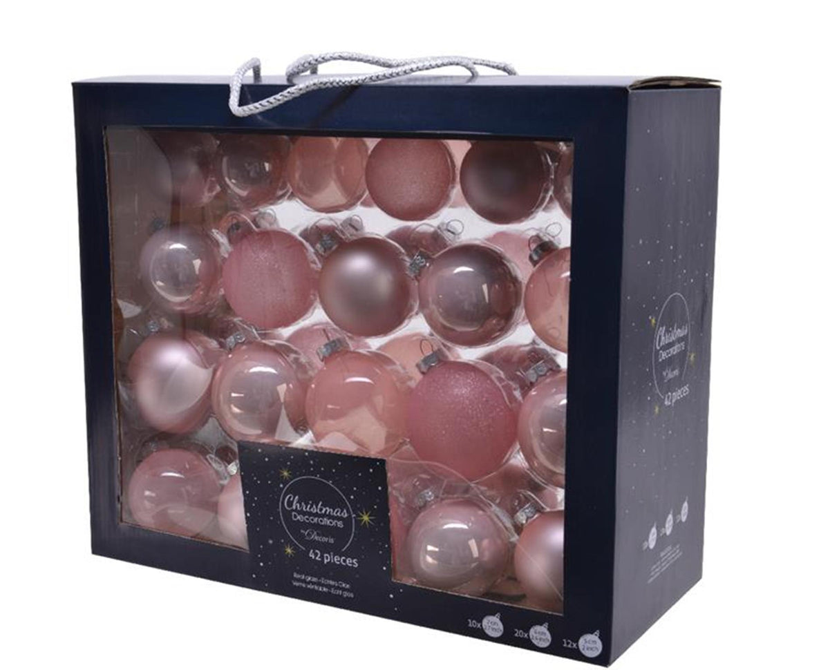 Decoris Weihnachtskugel-Set Glasmix Puderrosa 42-tlg