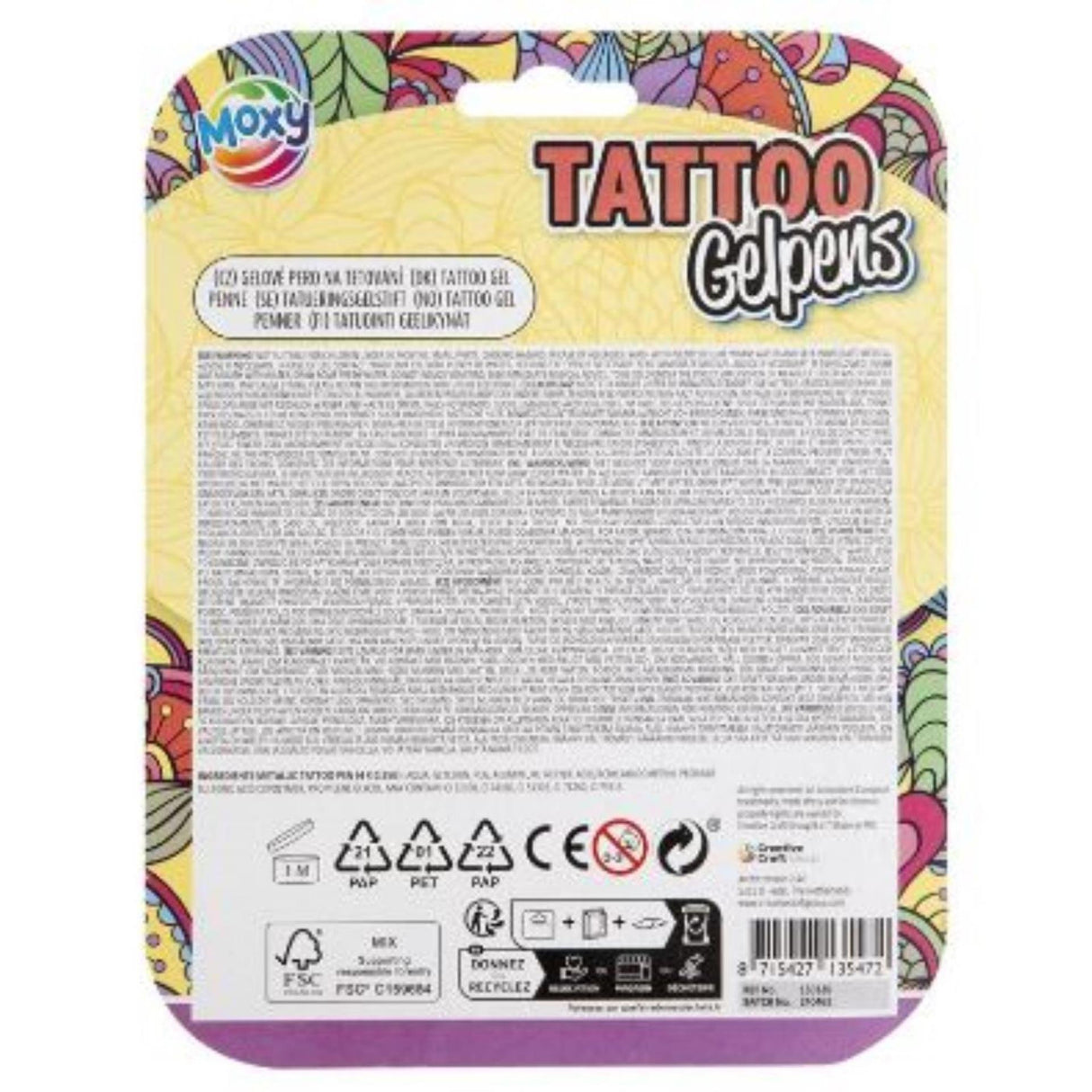 Creative Craft Group Tattoo-Gelstifte Metallic mit Schablone, 4 Stück.