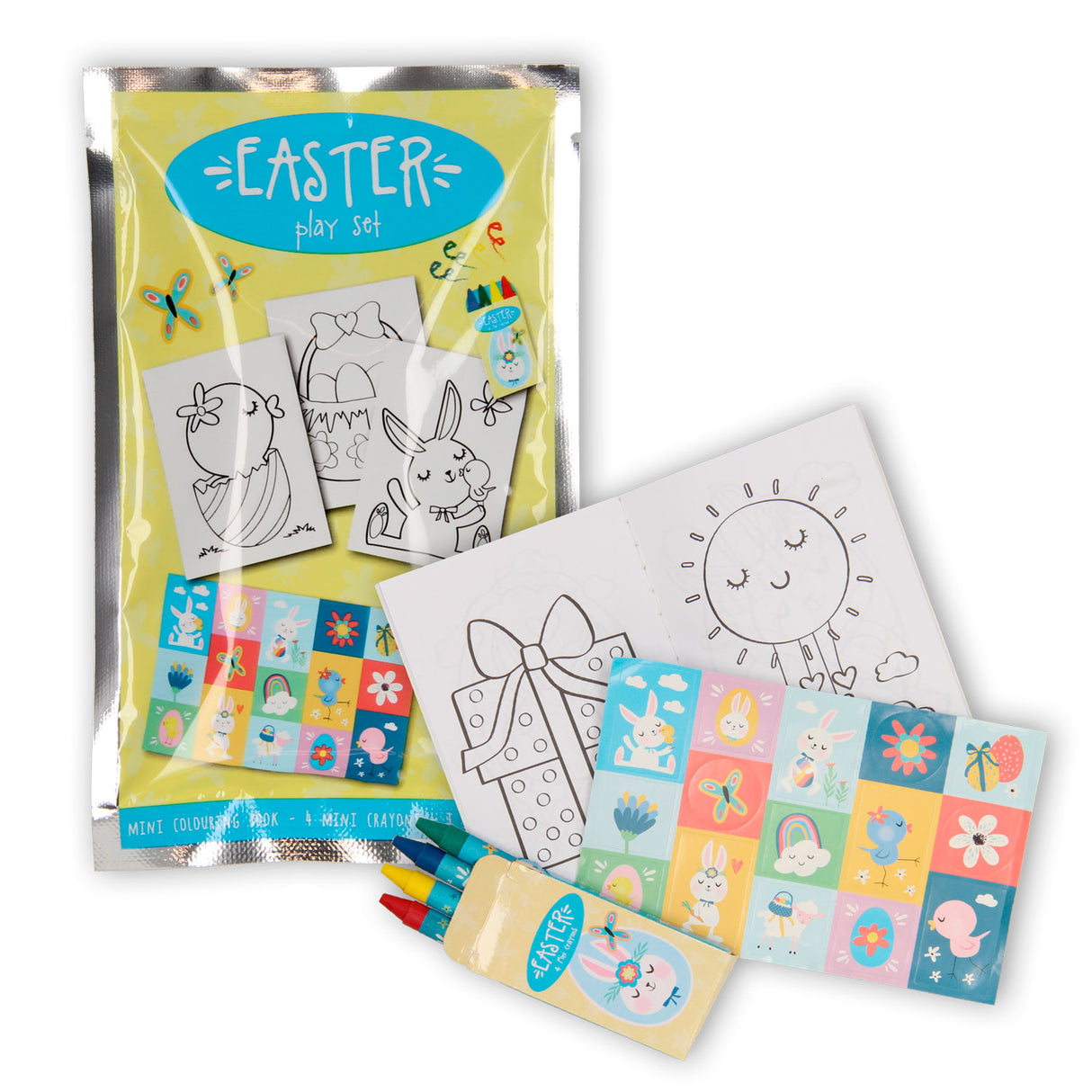 Leckerli-Set: Malbuch, Wachsmalstift-Stickerbogen – Ostern
