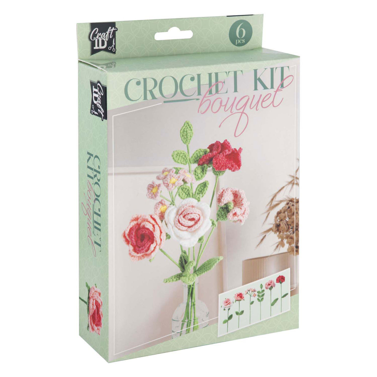 Kreative Bastelgruppe Häkelset Blumenstrauß rosa 21x16x5cm | 2 Stk