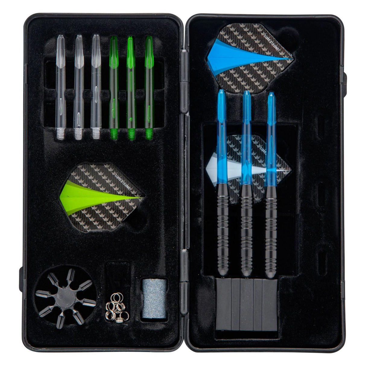 Longfield-Dart-Set, Messing, Stahlspitze, schwarz beschichtet