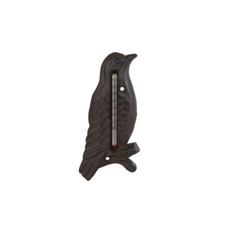 No brand Außenthermometer Vogel altbraun Metall 17x8x1cm | 3 Stück