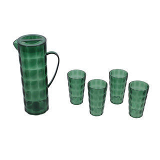 Gießkanne mit 4 Trinkgläsern aus Kunststoff, grün, 5er-Set