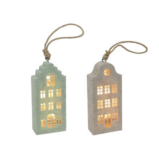 Kanalhaus-Anhänger beige grüner Filz LED 14,5cm 2 sortiert | 4 Stück