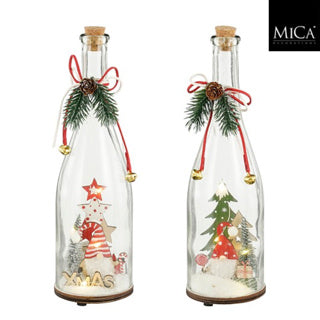 Flasche Weihnachtsmann rot grün 2 sortierte LED batteriebetrieben FSC 100% - H30xT9cm