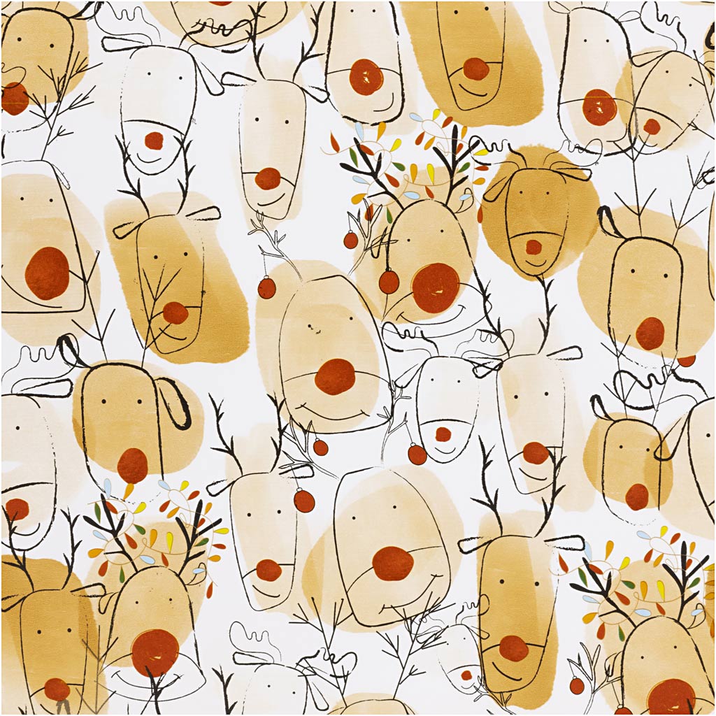 Creativ Company Geschenkpapier, Rentier, B: 50 cm, 80 gr, beige, rot, 5 m 1 Rolle