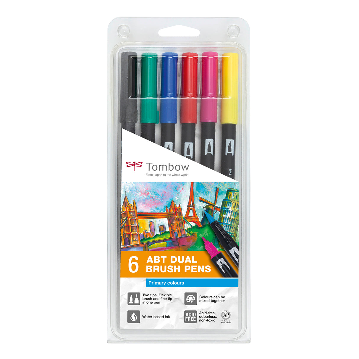 Tombow • Pinselstift und Dual-Pinselstift-Set, Primärfarben, 6-tlg