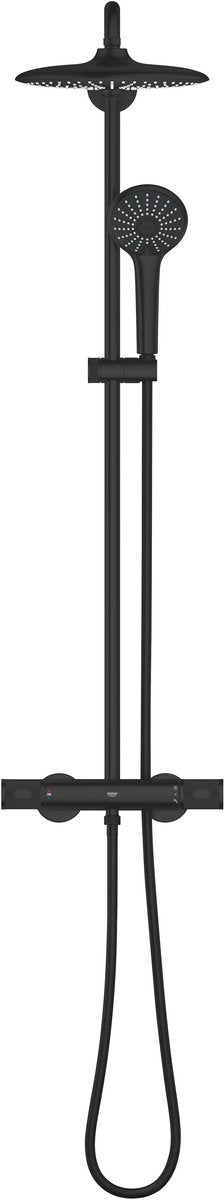 Grohe Vitalio Joy 260 Duschsystem mit Cooltouch-Thermostat – 260 mm Kopfbrause mit 3 Düsen und 110 mm Handbrause mit 3 Düsen – wassersparend – Wandmontage – Mattschwarz