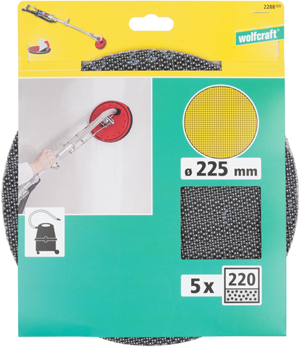 Wolfcraft - 225mm schuurpapier - korrel 220 - 5 stuks - klittenband bevestiging - 2288000