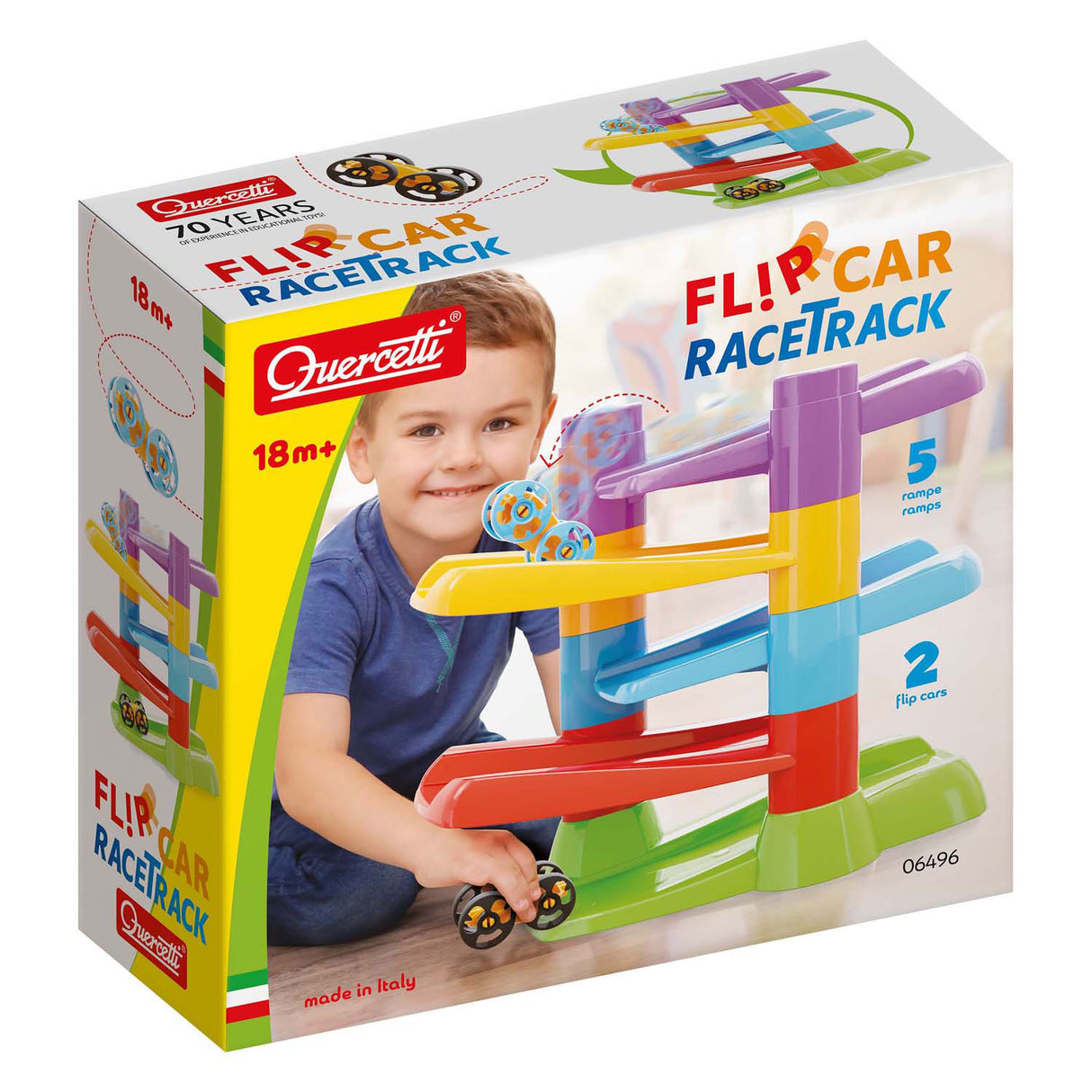 Quercetti-Rennstrecke mit Flip-Cars, 7 Teile.