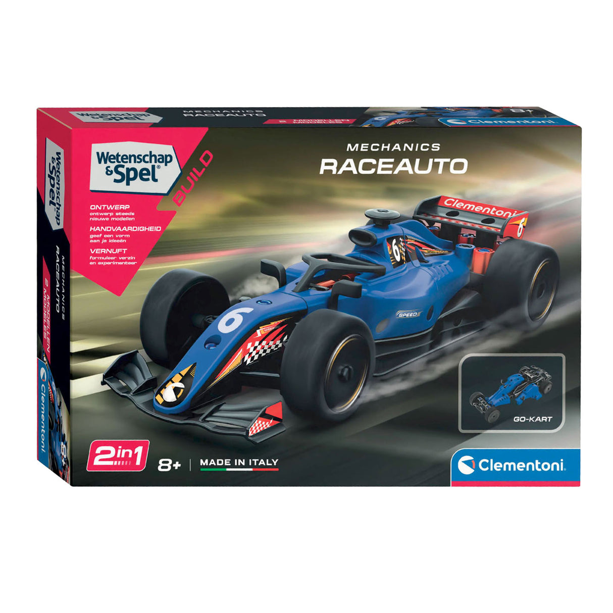 Clementoni Science und Spel - Mechaniker -Rennwagen oder Go Kart 2in1 Gebäude -Set