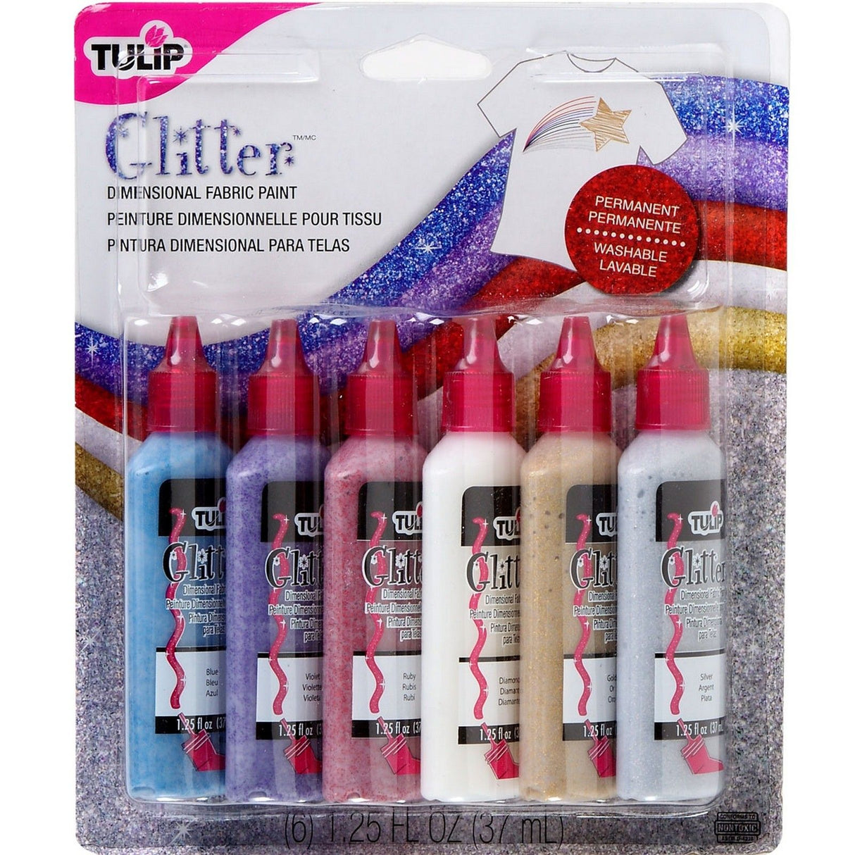 Tulpe • 3D-Textilfarbe 37ml Glitzer 6 Stk.