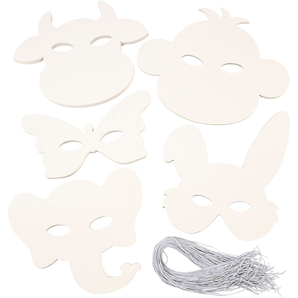 Creativ Company Tiermasken, H: 13-24 cm, B: 20-28 cm, 230 g, weiß, 100 Stück 1 Box