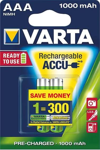 Varta wiederaufladbarer Power-Akku, Mikrobatterie, 1000 mAh, HR03, 1,2 V