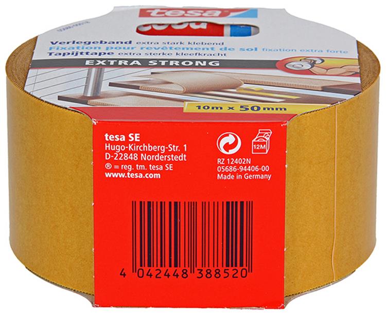 Tesa 1054488 – Teppichband extra stark 10 m x 50 mm | 6 Stück