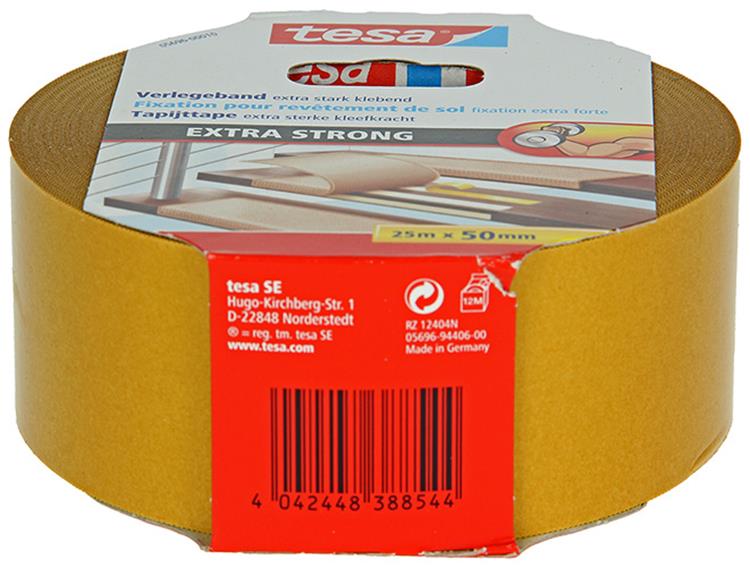 Tesa 1054489 – Teppichband extra stark 25 m x 50 mm | 6 Stück