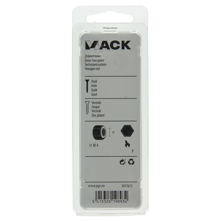 Mack 1017673 - zeskant moer staal verzinkt 50 st m 4 | 10 stuks