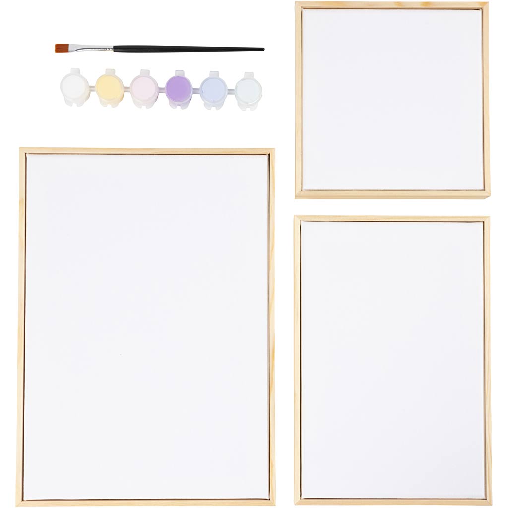 Creativ Company-Set aus gespannter Leinwand mit Farbe und Pinsel