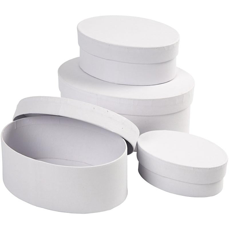 Creativ Company Oval Boxen weiß mit Deckel, 4st.