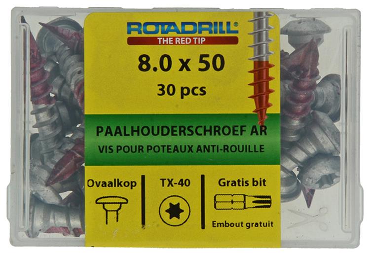Rotadrill 1040020 - paalhouderschroef ar-coating tx 8.0x50mm (30) | 4 stuks