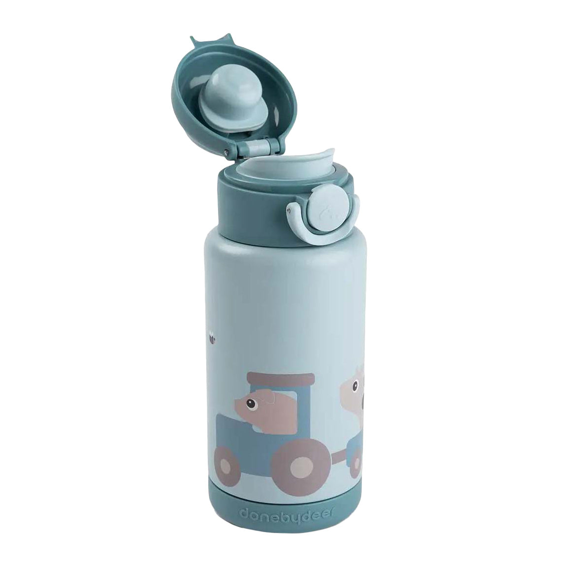 Done by Deer isolierte Trinkflasche Tiny Farm – Blau