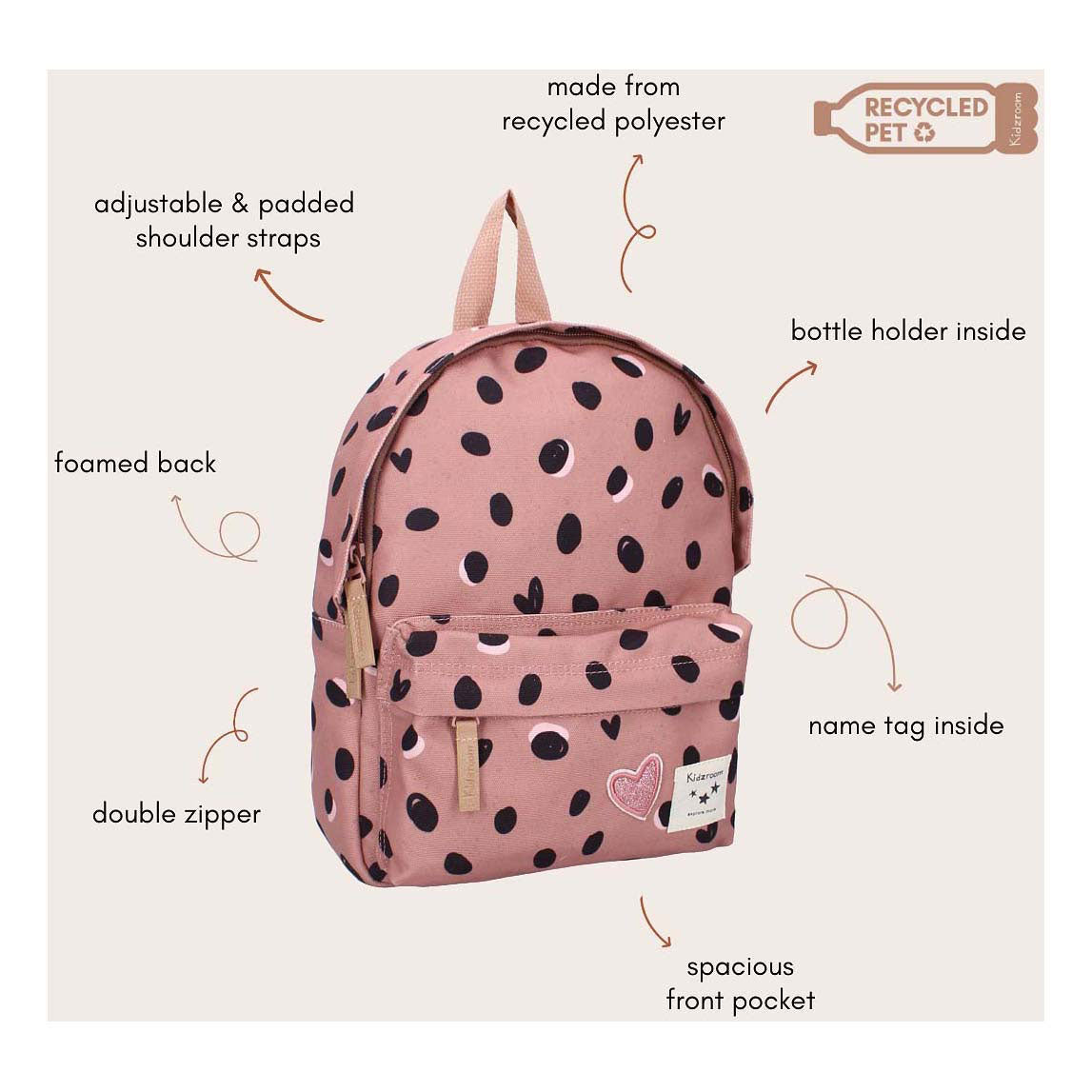 Kidzroom Rucksack Loving Days schwarze Punkte