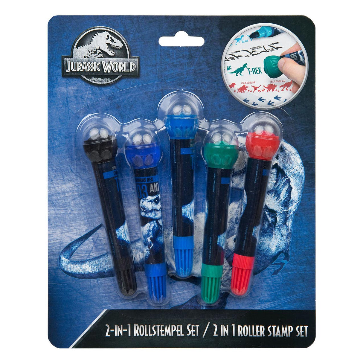 Undercover Jurassic World Rolle mit Stempelmarkern, 5 Stück.