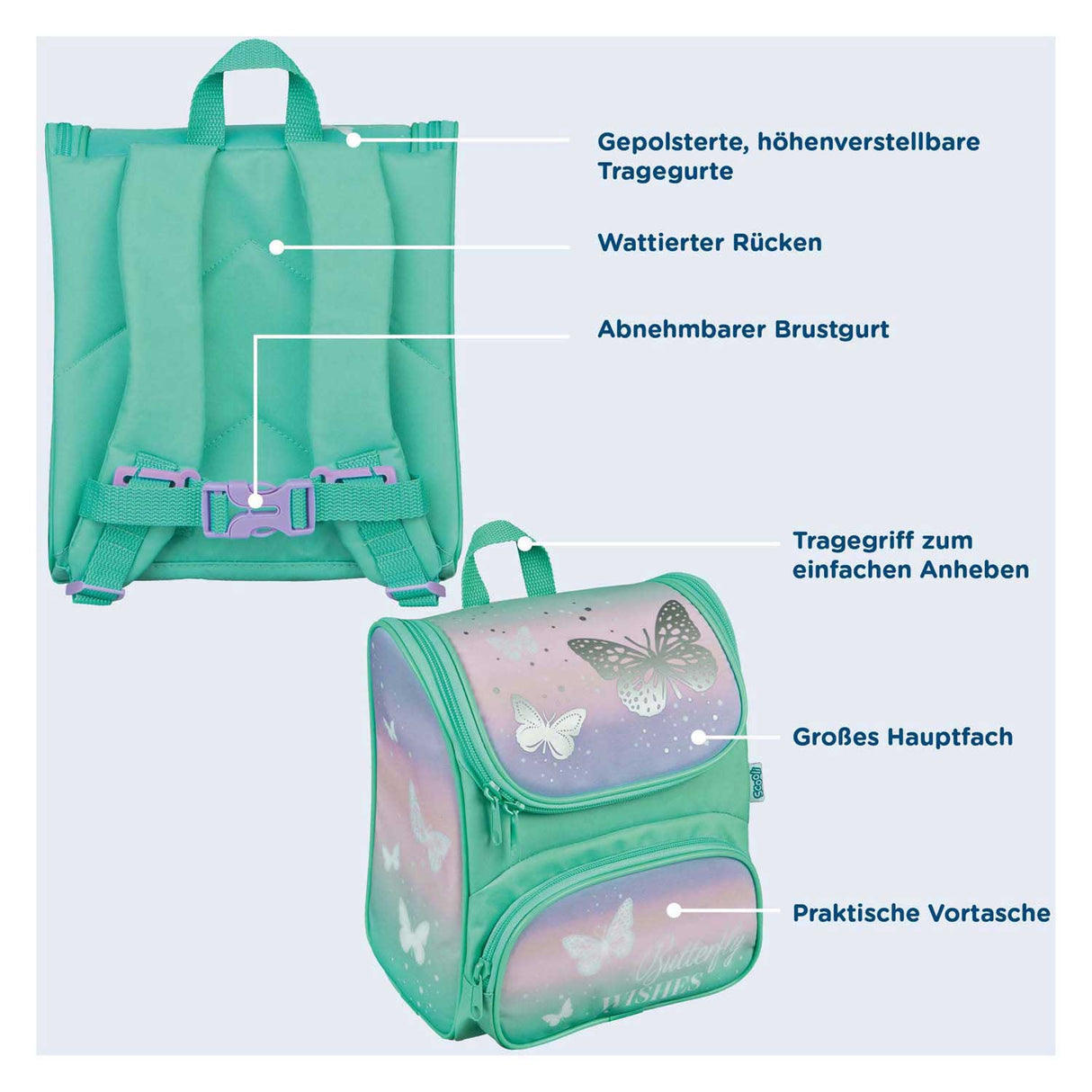 Undercover Rucksack grün – Schmetterlingswünsche