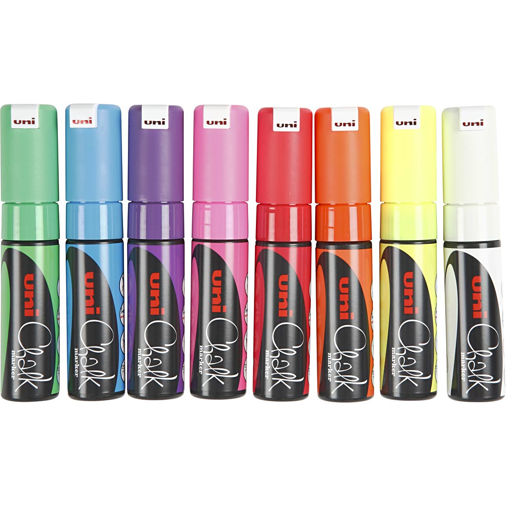 Uni-Posca-Kreidemarker, Strichstärke 8 mm, verschiedene Farben, 8 Stück 1 Box