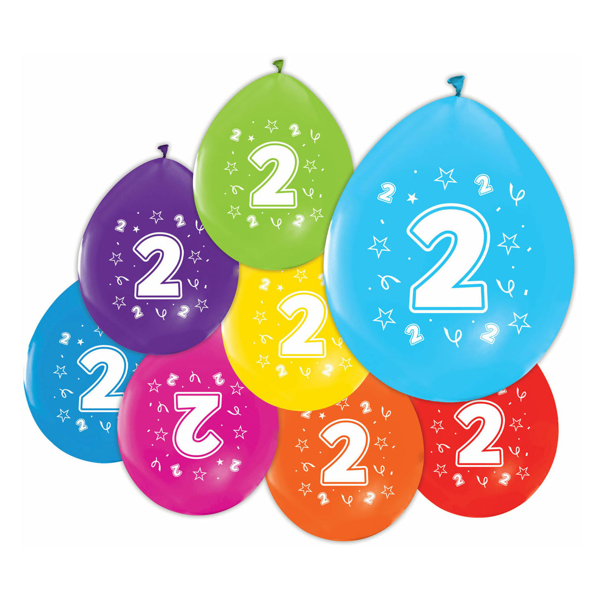 Globos-Luftballons 2-seitig bedruckt Zahl 2, 8 Stk.