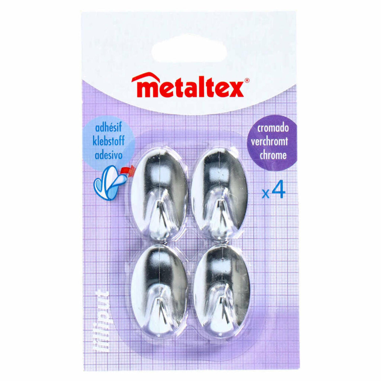 Metaltex Klebehaken 4 Stück verchromt oval | 10 Stück