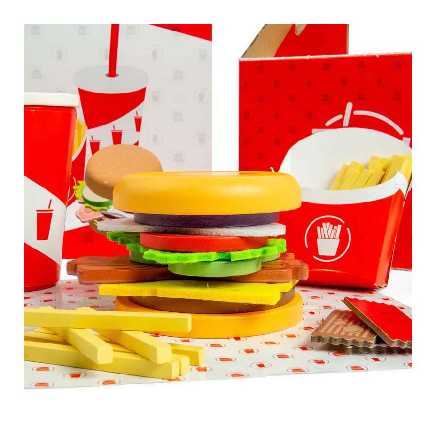 Bigjigs Holz-Burger- und Pommes-Set, 48-teilig.