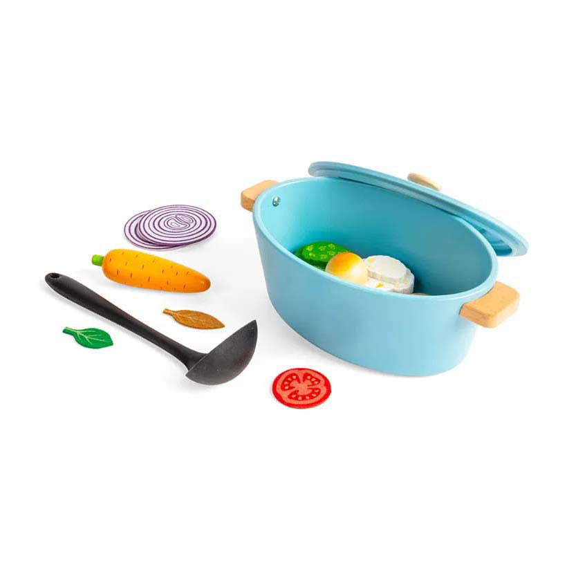 Bigjigs Eintopf-Spielset aus Holz, 17-teilig.