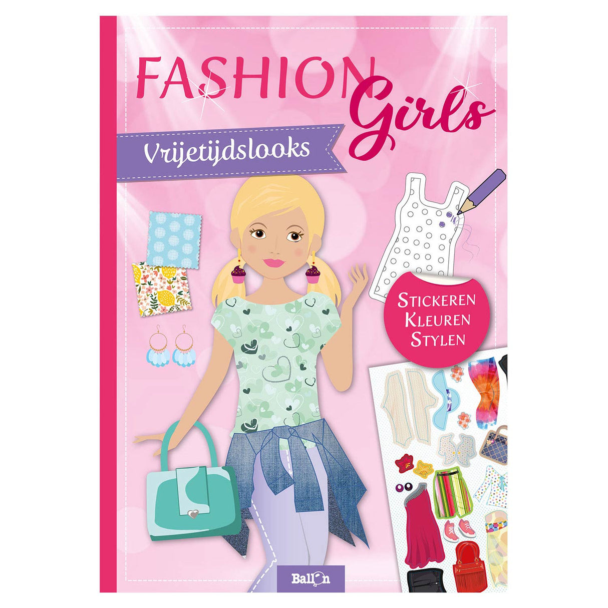 Standard-Verlagsaufkleber und Zeichenbuch „Mode für Mädchen – Freizeitlooks“.