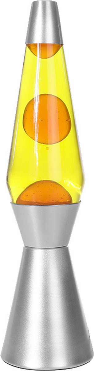 I-total Lavalampe – Lavalampe – Stimmungslampe – 40 x 11 cm – Glasaluminium – 30 W – Gelb mit orangefarbener Lava – Silbergrau – XL1786