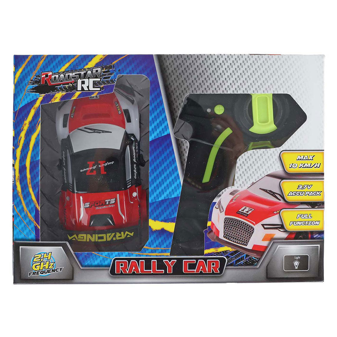 Rc Roadstar gesteuertes Rallyeauto mit Licht 2,4 GHz rot, 13 cm