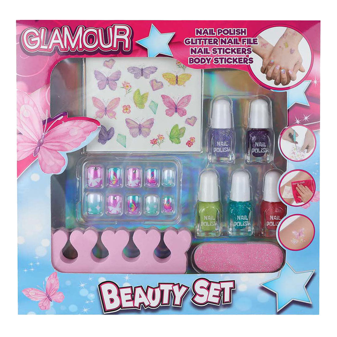 Glamour Beauty Nagellack-Set mit Nagelaufklebern